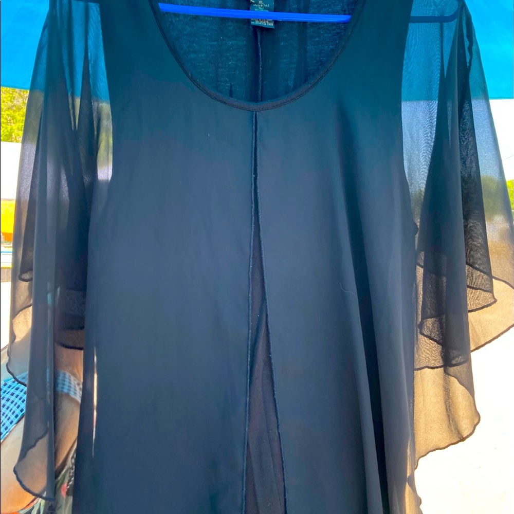 Cute plain black top dress up or down airy and comfy